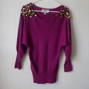 Original Knitwear Yoana Baraschi Embellished Purple Sweater Pullover Women Small